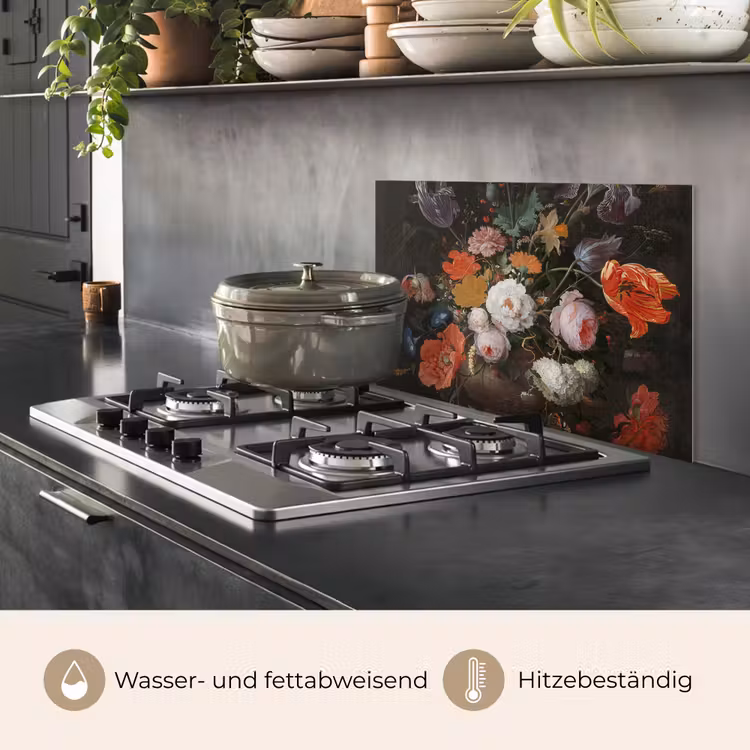 Stilleven met bloemen en een horloge - Schilderij van Abraham Mignon keuken achterwand spatscherm klein -usp_DE