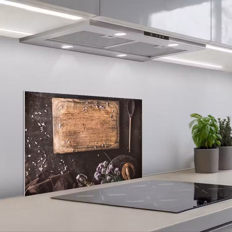 Stilleven met Snijplank keuken achterwand spatscherm klein -3d_schuin