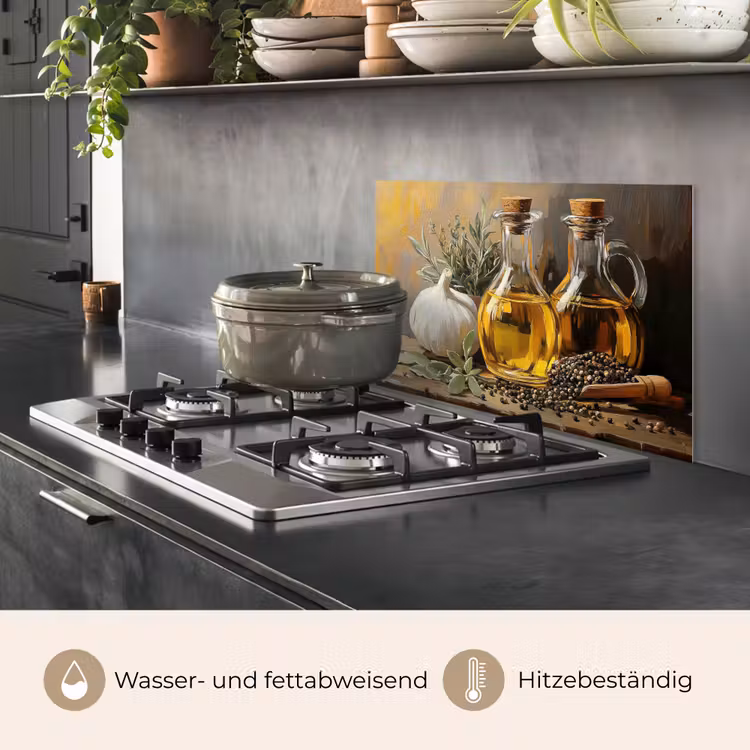 Stilleven - Olijfolie - Knoflook - Kruiden keuken achterwand spatscherm klein -usp_DE