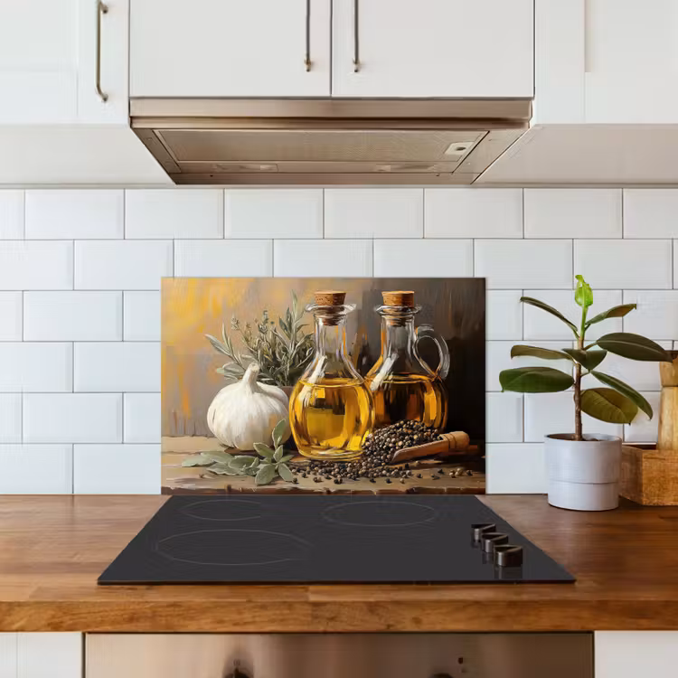 Stilleven - Olijfolie - Knoflook - Kruiden keuken achterwand spatscherm klein -sfeer2