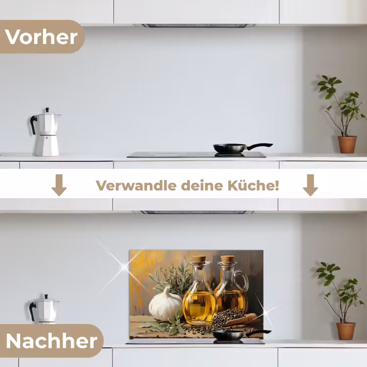 Stilleven - Olijfolie - Knoflook - Kruiden keuken achterwand spatscherm klein -voor_na_DE