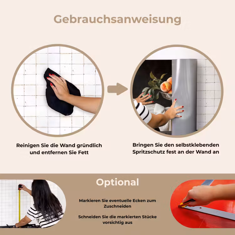 Stilleven - Perziken - Vintage keuken achterwand spatscherm klein -gebruiksaanwijzing_DE