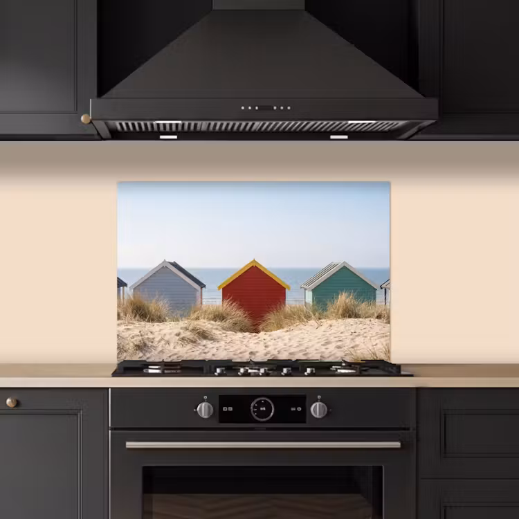 Strand - Huisjes - Kleurrijk - Duinen keuken achterwand spatscherm klein -sfeer1