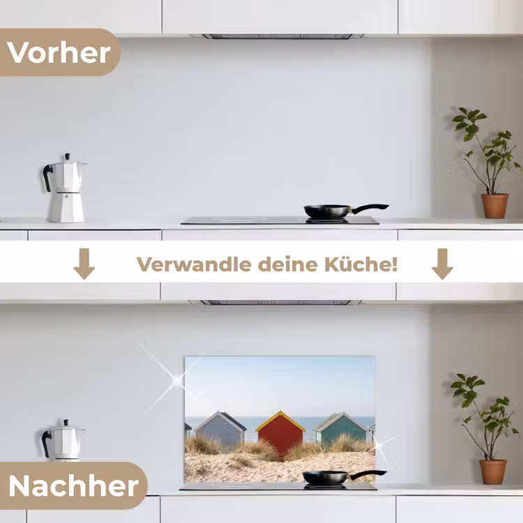 Strand - Huisjes - Kleurrijk - Duinen keuken achterwand spatscherm klein -voor_na_DE