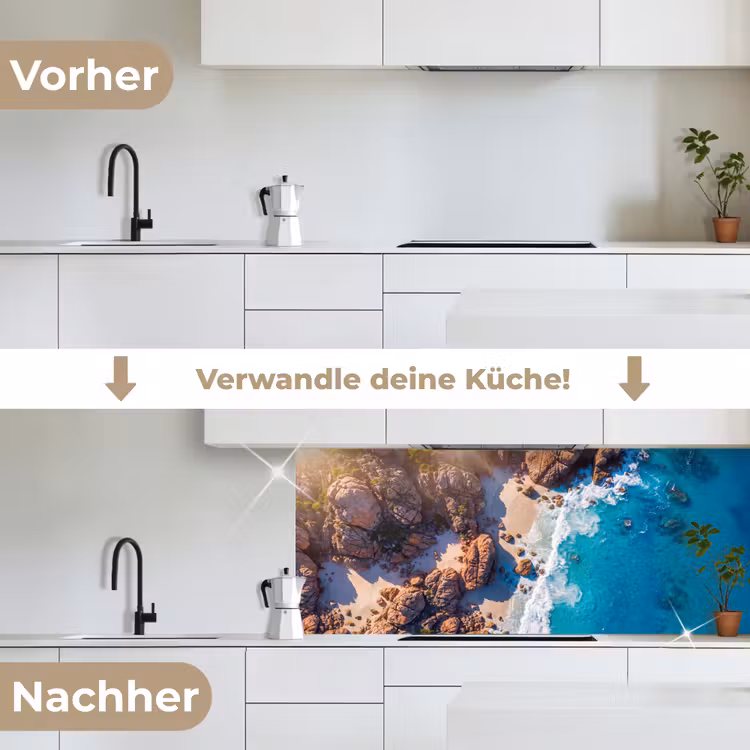 Strand - Zee - Rotsen - Natuur - Blauw keuken achterwand 2 middel -voor-na_DE