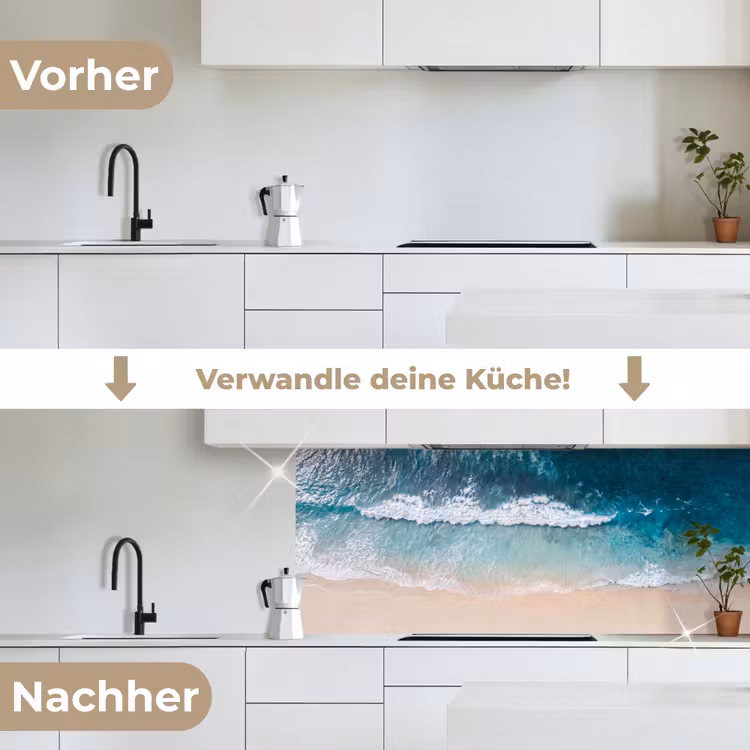 Strand - Zee - Golven - Natuur - Blauw keuken achterwand 2 middel -voor-na_DE