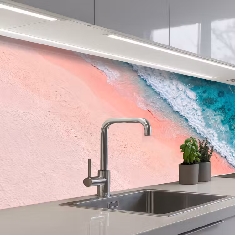 Strand - Oceaan - Golven - Roze Zand - Natuur keuken achterwand 2 middel -3d_schuin