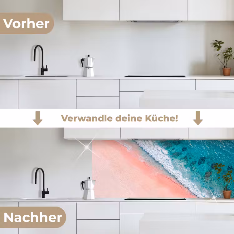 Strand - Oceaan - Golven - Roze Zand - Natuur keuken achterwand 2 middel -voor-na_DE