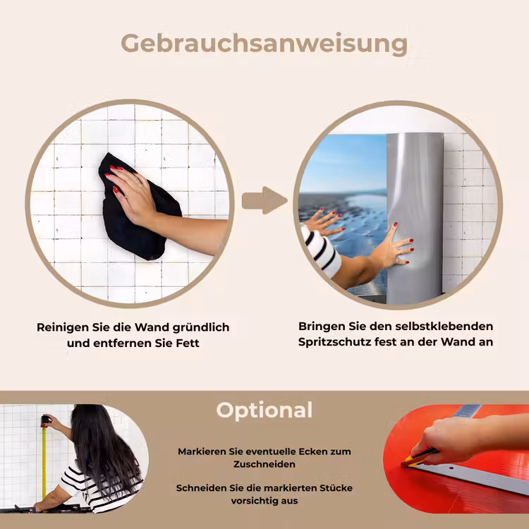 Strand - Schild - Water - Blauw keuken achterwand spatscherm klein -gebruiksaanwijzing_DE