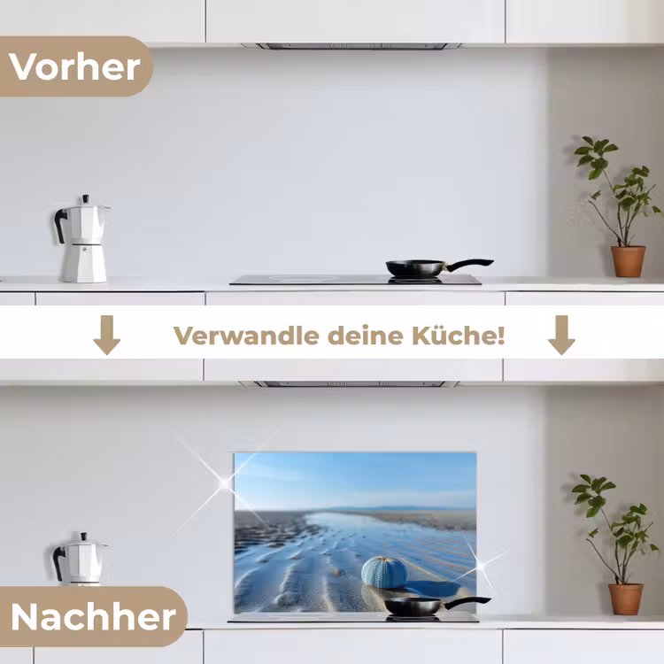 Strand - Schild - Water - Blauw keuken achterwand spatscherm klein -voor_na_DE