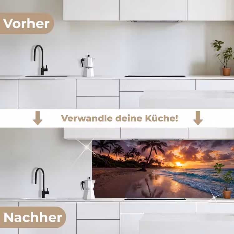 Strand - Zonsopgang - Tropisch - Natuur - Oranje keuken achterwand 2 middel -voor-na_DE
