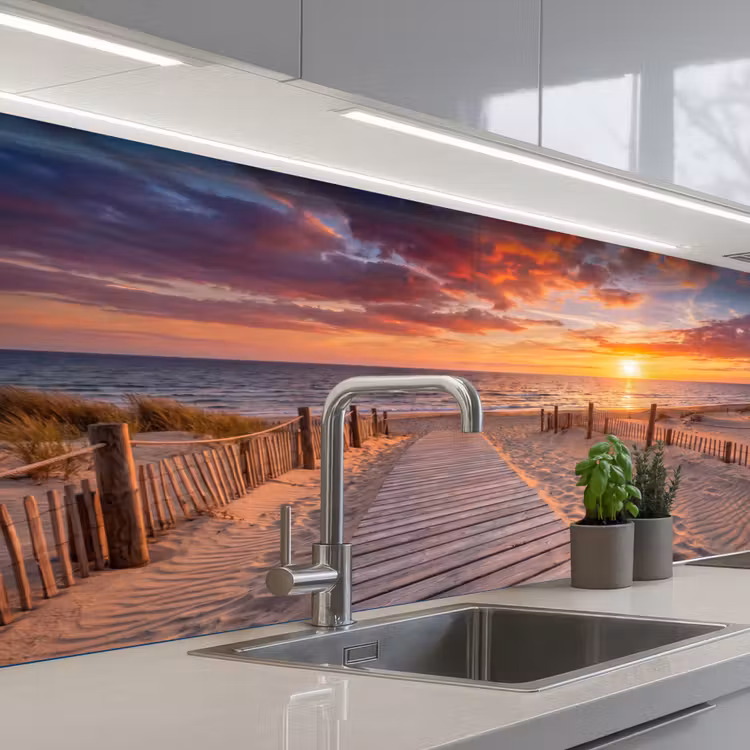 Strand - Zonsondergang - Zee - Natuur - Oranje keuken achterwand 2 middel -3d_schuin