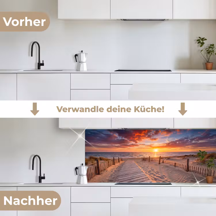 Strand - Zonsondergang - Zee - Natuur - Oranje keuken achterwand 2 middel -voor-na_DE