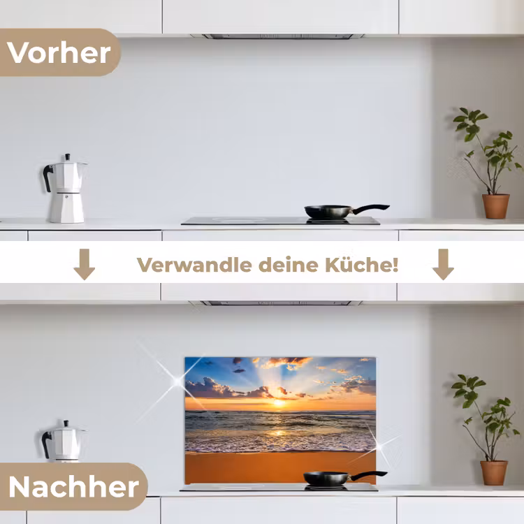 Strand - Zonsondergang - Zee - Wolken - Horizon keuken achterwand spatscherm klein -voor_na_DE