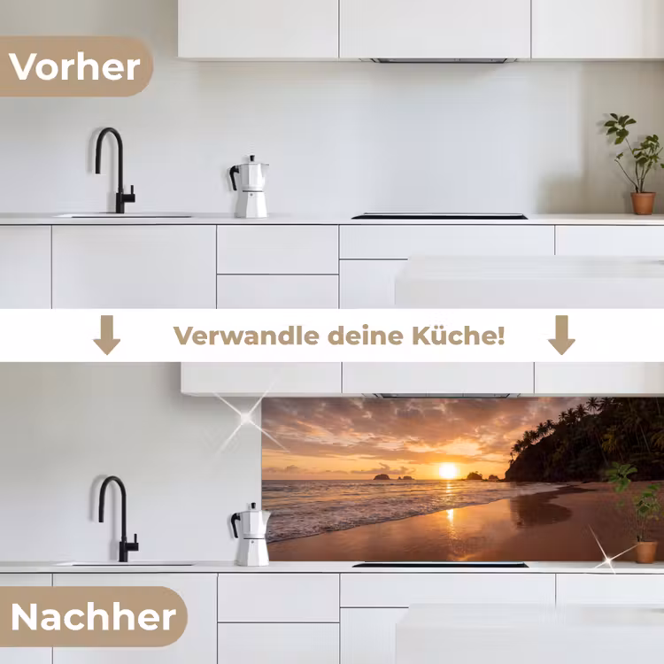 Strand - Zonsondergang - Natuur - Tropisch - Oranje keuken achterwand 2 middel -voor-na_DE