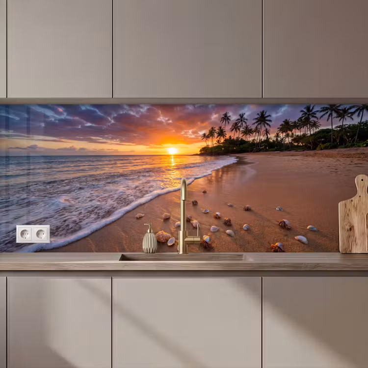 Strand - Zonsondergang - Palmbomen - Natuur - Oranje keuken achterwand 2 middel zz_3dshopping