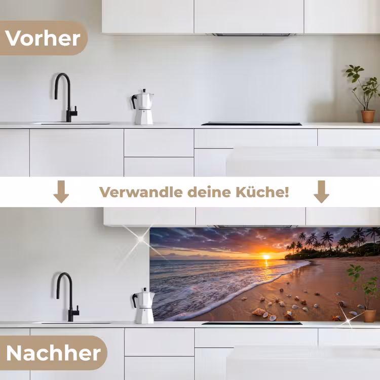 Strand - Zonsondergang - Palmbomen - Natuur - Oranje keuken achterwand 2 middel -voor-na_DE