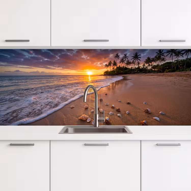 Strand - Zonsondergang - Palmbomen - Natuur - Oranje keuken achterwand 2 middel -3d
