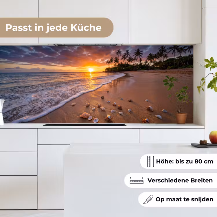 Strand - Zonsondergang - Palmbomen - Natuur - Oranje keuken achterwand 2 middel -sfeer4_DE