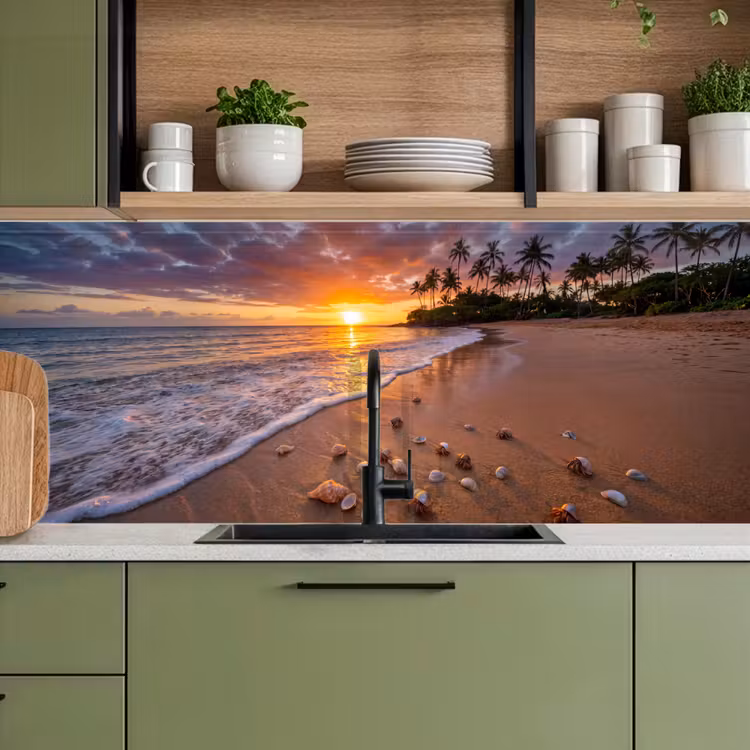 Strand - Zonsondergang - Palmbomen - Natuur - Oranje keuken achterwand 2 middel -sfeer3