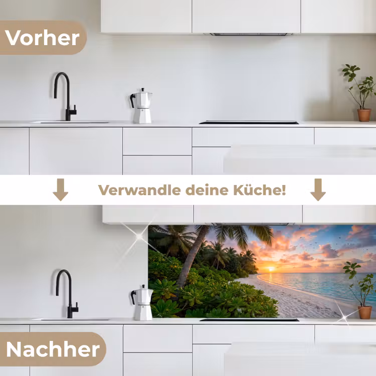 Strand - Zonsondergang - Palmbomen - Tropisch - Natuur keuken achterwand 2 middel -voor-na_DE