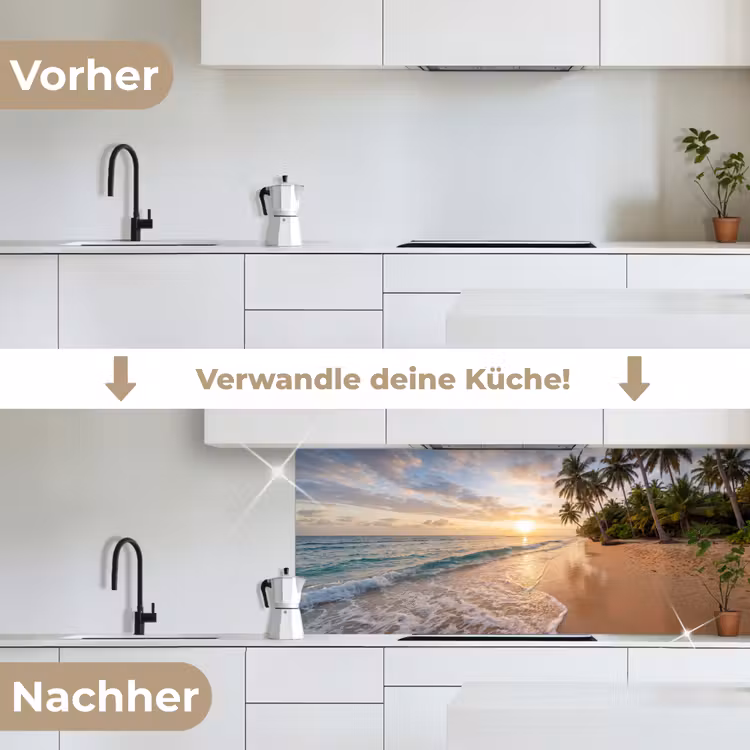 Strand - Zonsondergang - Tropisch - Natuur - Goud keuken achterwand 2 middel -voor-na_DE