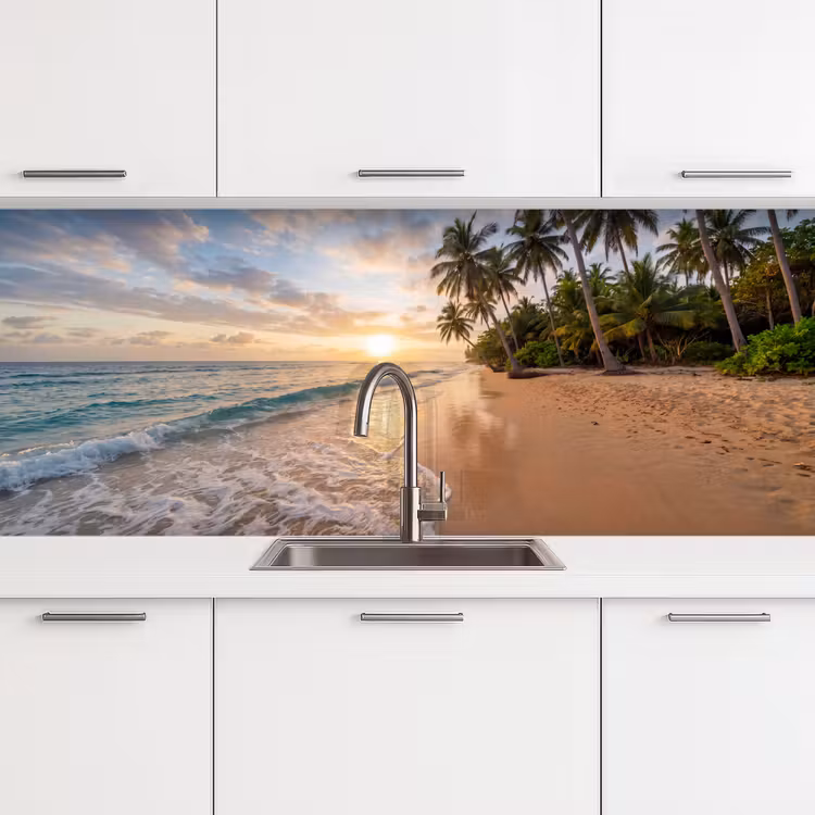 Strand - Zonsondergang - Tropisch - Natuur - Goud keuken achterwand 2 middel -3d