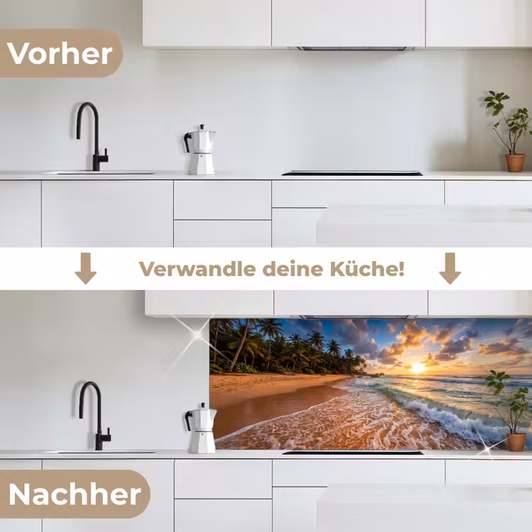 Strand - Zonsondergang - Golven - Natuur - Goud keuken achterwand 2 middel -voor-na_DE