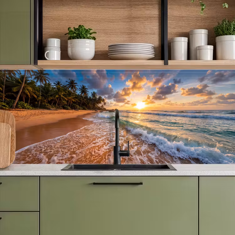 Strand - Zonsondergang - Golven - Natuur - Goud keuken achterwand 2 middel -sfeer3