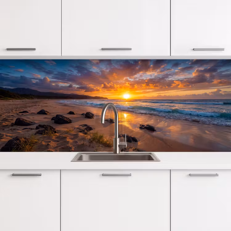 Strand - Zonsondergang - Golven - Natuur - Oranje keuken achterwand 2 middel -3d