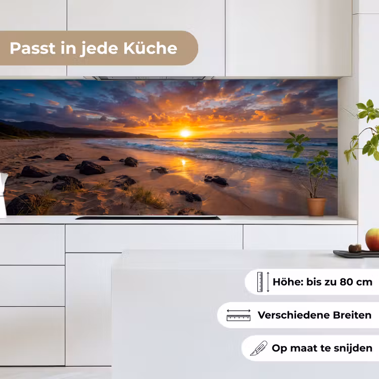 Strand - Zonsondergang - Golven - Natuur - Oranje keuken achterwand 2 middel -sfeer4_DE
