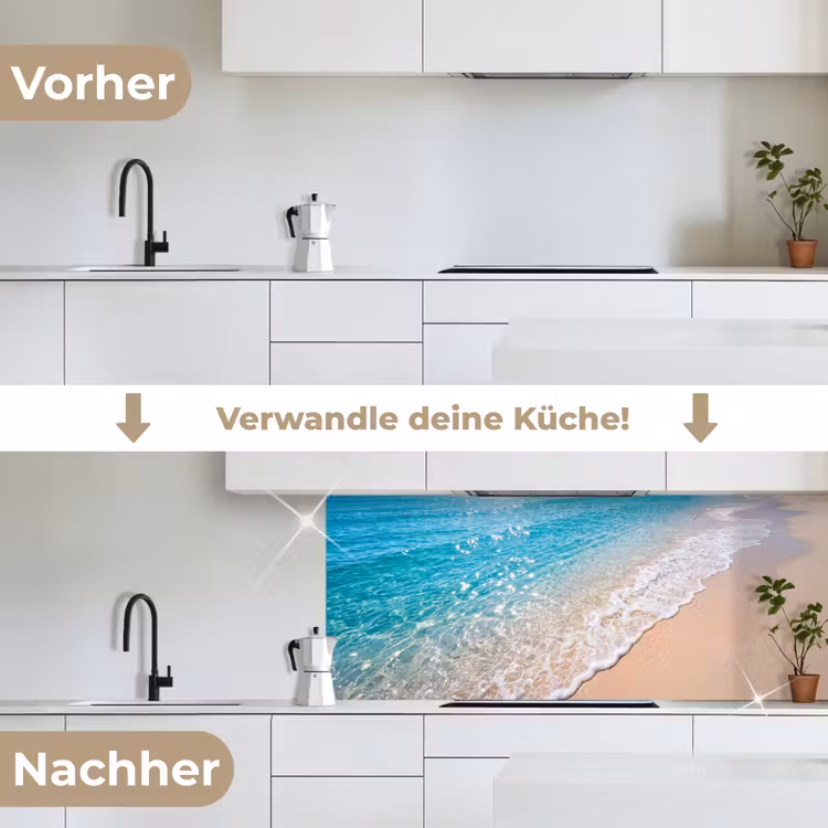Strand - Water - Natuur - Blauw - Beige keuken achterwand 2 middel -voor-na_DE