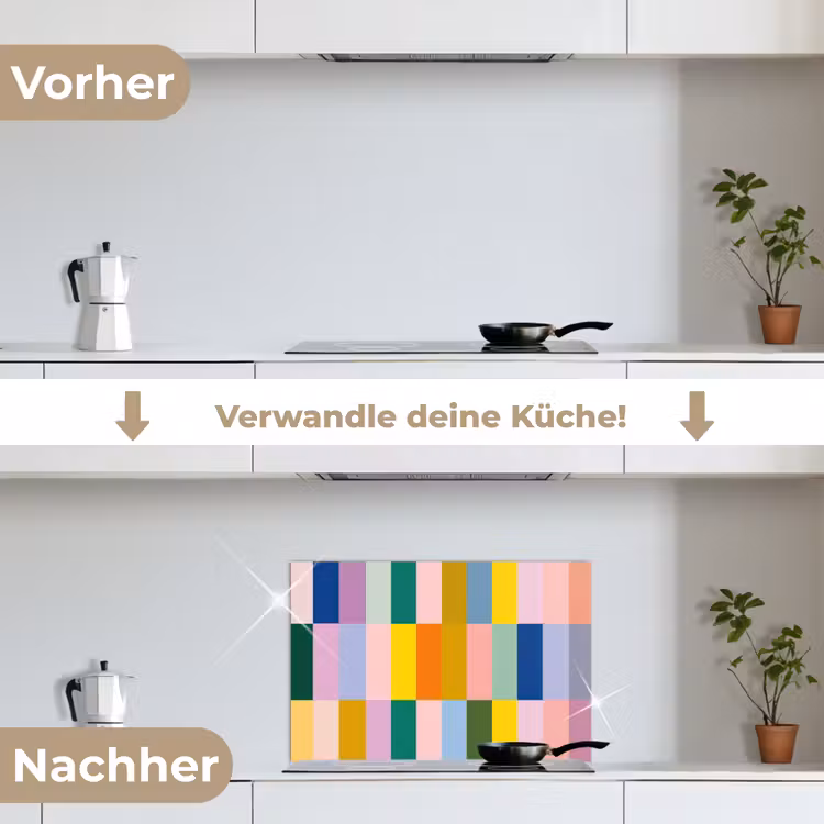 Stroken - Blauw - Patroon - Abstract keuken achterwand spatscherm klein -voor_na_DE