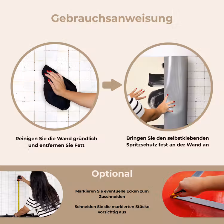 Strepen - Zwart - Abstract keuken achterwand spatscherm klein -gebruiksaanwijzing_DE