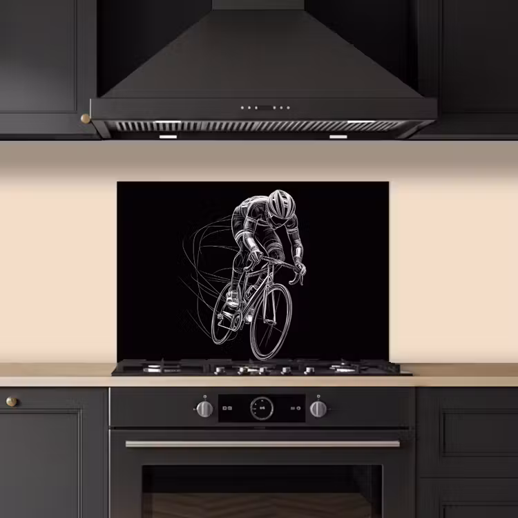 Lijntekening - Wit - Wielrennen - Snelheid keuken achterwand spatscherm klein -sfeer1