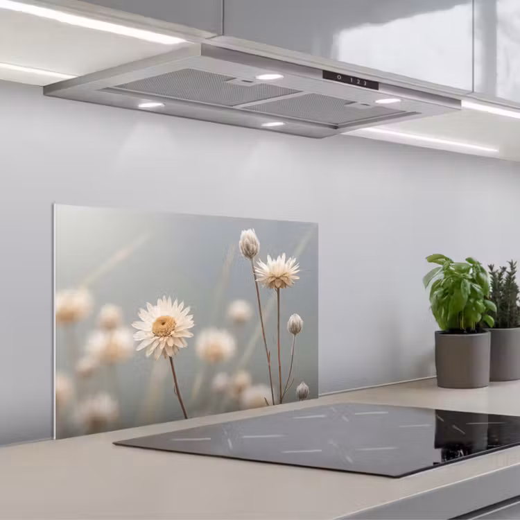 Strobloemen - Wit - Daglicht keuken achterwand spatscherm klein -3d_schuin