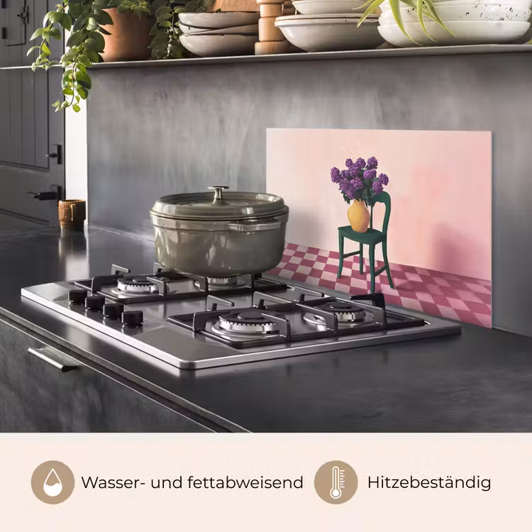 Stoel - Vaas - Bloemen - Geblokt keuken achterwand spatscherm klein -usp_DE
