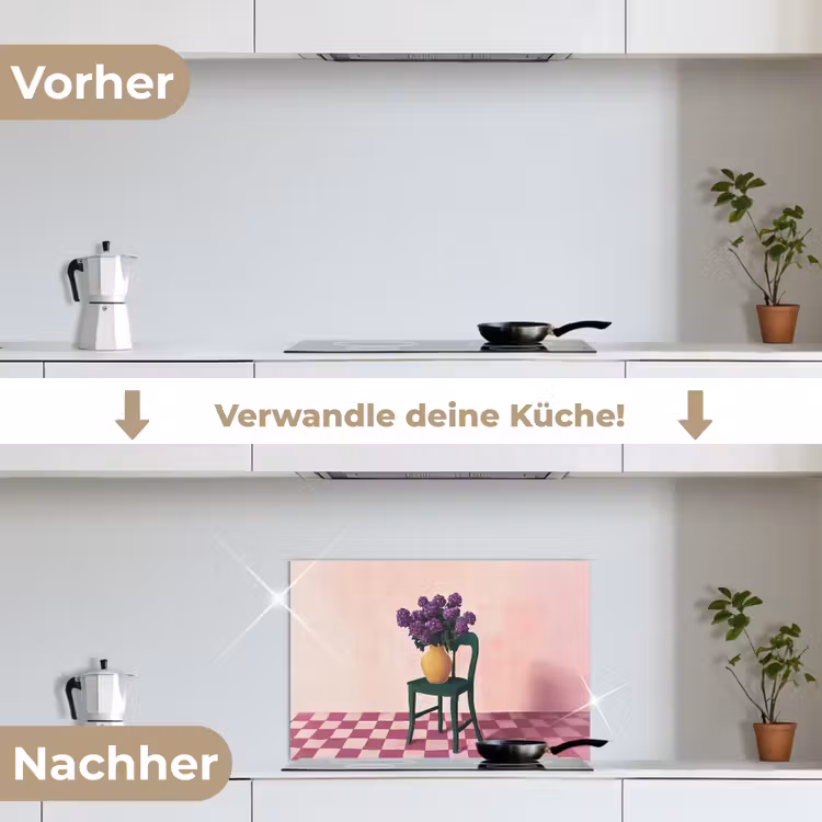 Stoel - Vaas - Bloemen - Geblokt keuken achterwand spatscherm klein -voor_na_DE