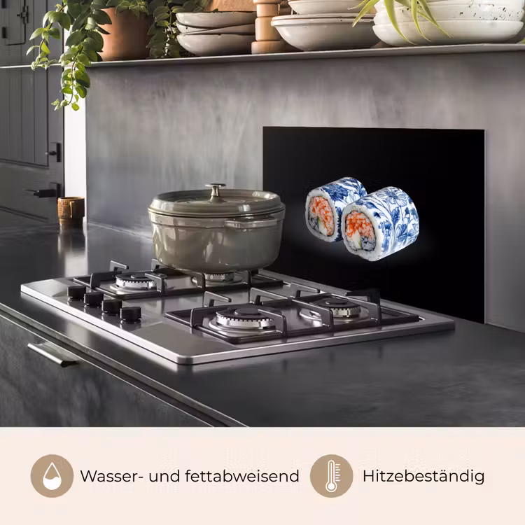 Sushi - Delfts blauw - Rijst - Vis - Elegant keuken achterwand spatscherm klein -usp_DE