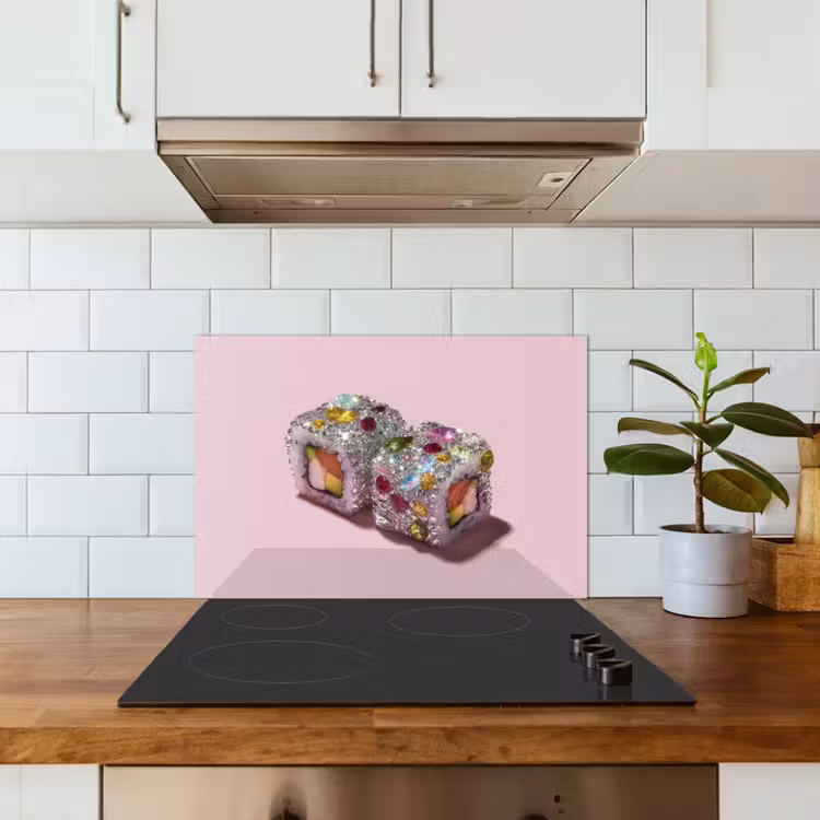 Sushi - Rolletjes - Steentjes - Kleurrijk keuken achterwand spatscherm klein -sfeer2