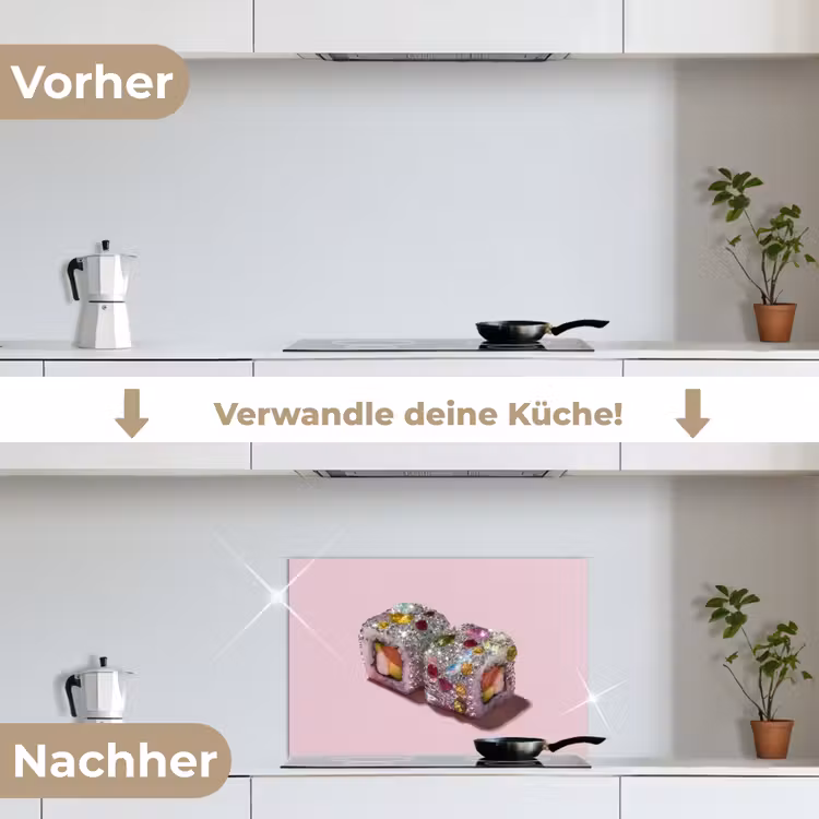Sushi - Rolletjes - Steentjes - Kleurrijk keuken achterwand spatscherm klein -voor_na_DE