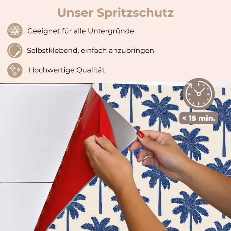 Symmetrisch - Palm - Blauw keuken achterwand spatscherm klein 900 -spatscherm_DE