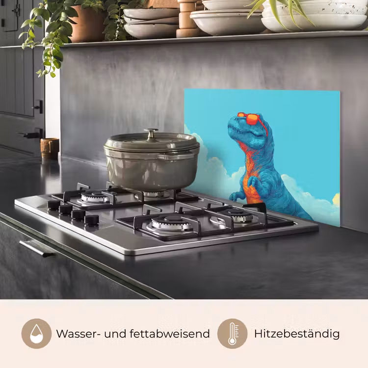 T-Rex - Blauw - Wolken - Zonnebril keuken achterwand spatscherm klein -usp_DE