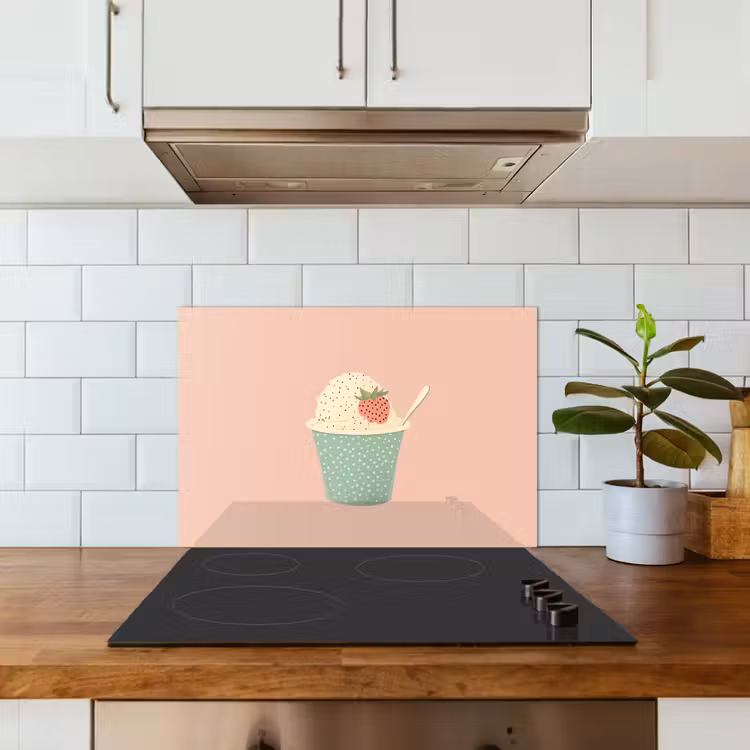 Bakje - Ijs - Aardbei - Roze keuken achterwand spatscherm klein -sfeer2