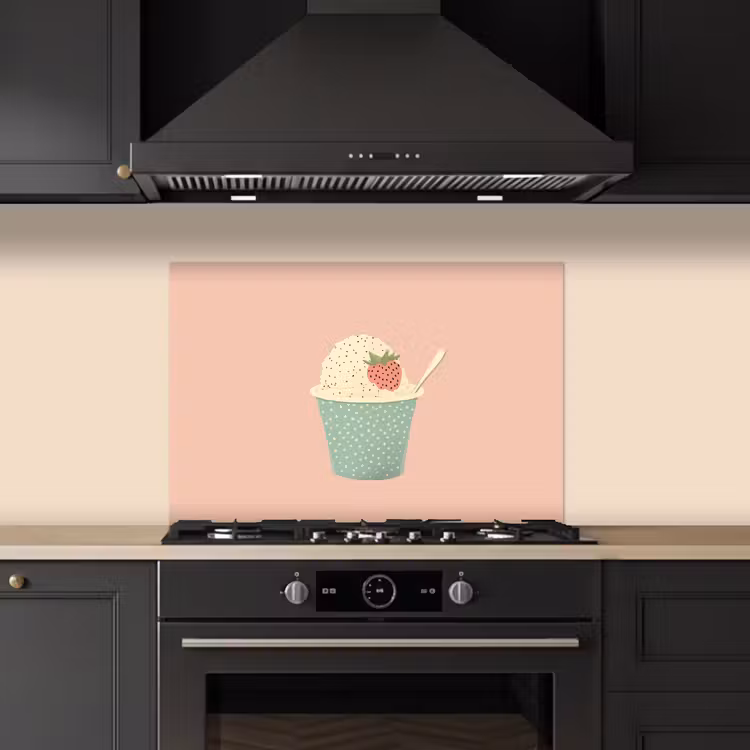 Bakje - Ijs - Aardbei - Roze keuken achterwand spatscherm klein -sfeer1