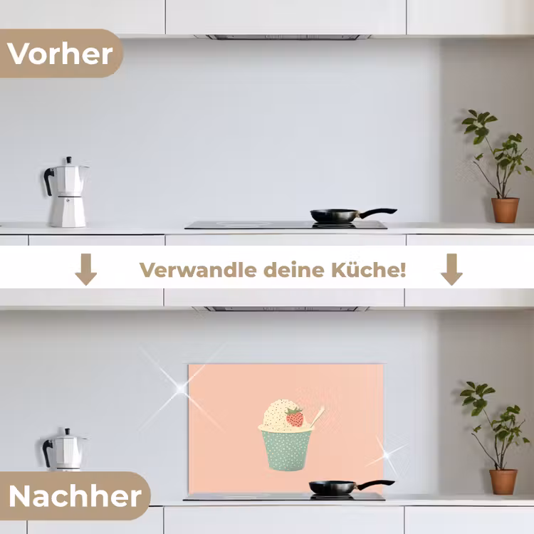 Bakje - Ijs - Aardbei - Roze keuken achterwand spatscherm klein -voor_na_DE