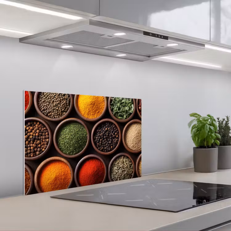 Bakjes - Hout - Kruiden - Kleurrijk keuken achterwand spatscherm klein -3d_schuin