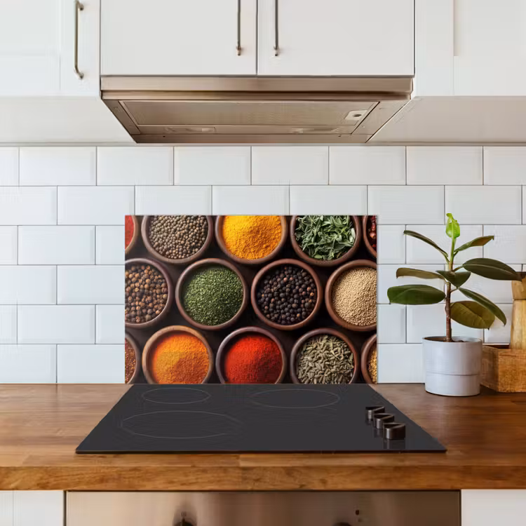 Bakjes - Hout - Kruiden - Kleurrijk keuken achterwand spatscherm klein -sfeer2