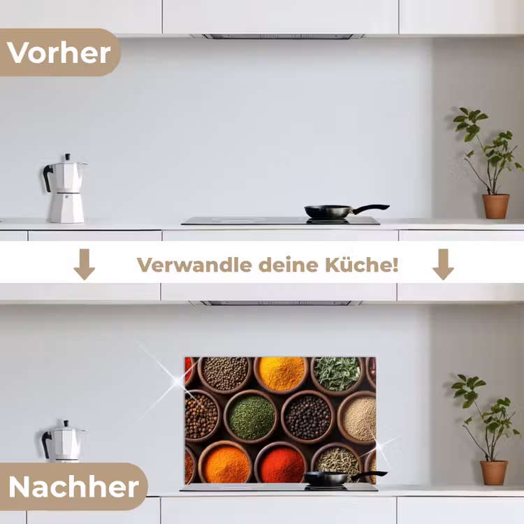 Bakjes - Hout - Kruiden - Kleurrijk keuken achterwand spatscherm klein -voor_na_DE