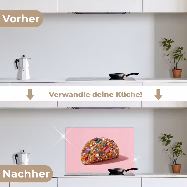Taco - Kleurrijk - Edelstenen - Goud keuken achterwand spatscherm klein -voor_na_DE
